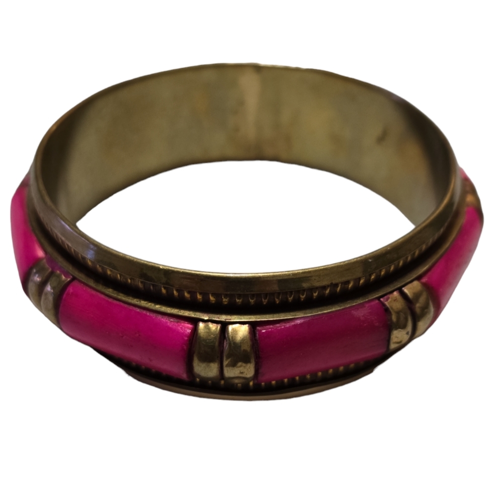 Belly Dancer Pink Bracelet Vtg Brass Bohemian 1in Bangle Bracelet Lot 4